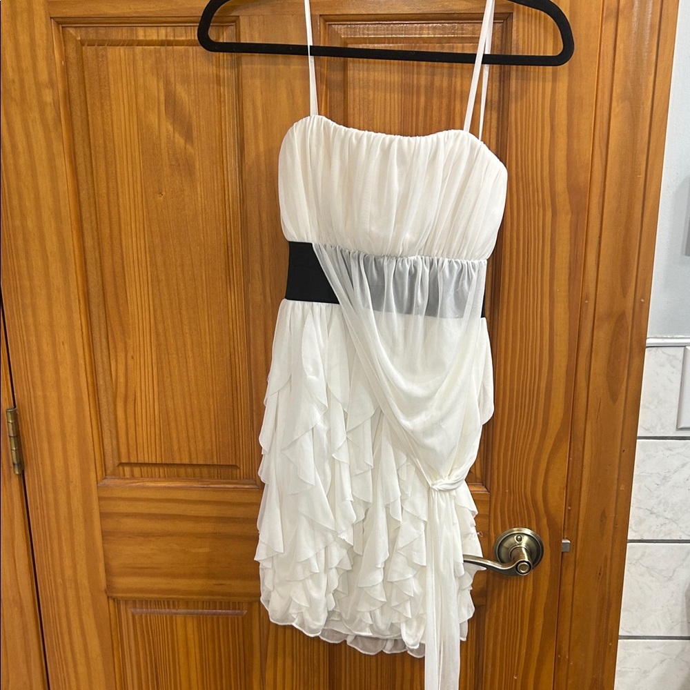 Roberta Bridal Strapless White Dress with Black Waistband